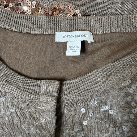 {Boston Proper} Brown Ombre Sequin Metallic 3/4 Sleeve Cardigan Sweater - Picture 4 of 5